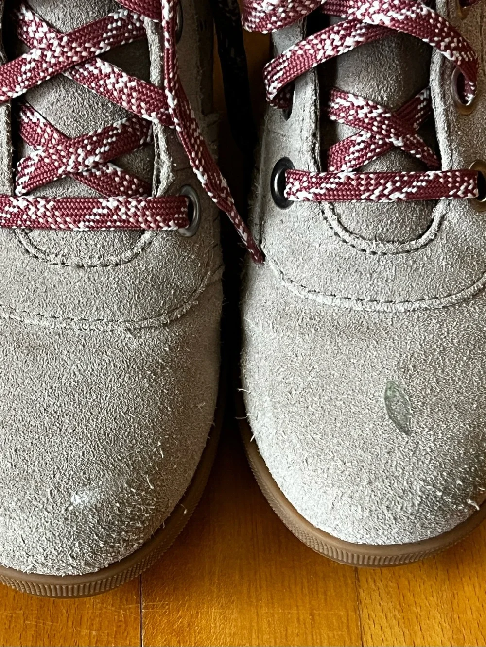 Sorel Taupe Suede Lace-Up Combat Boot with Maroon Laces